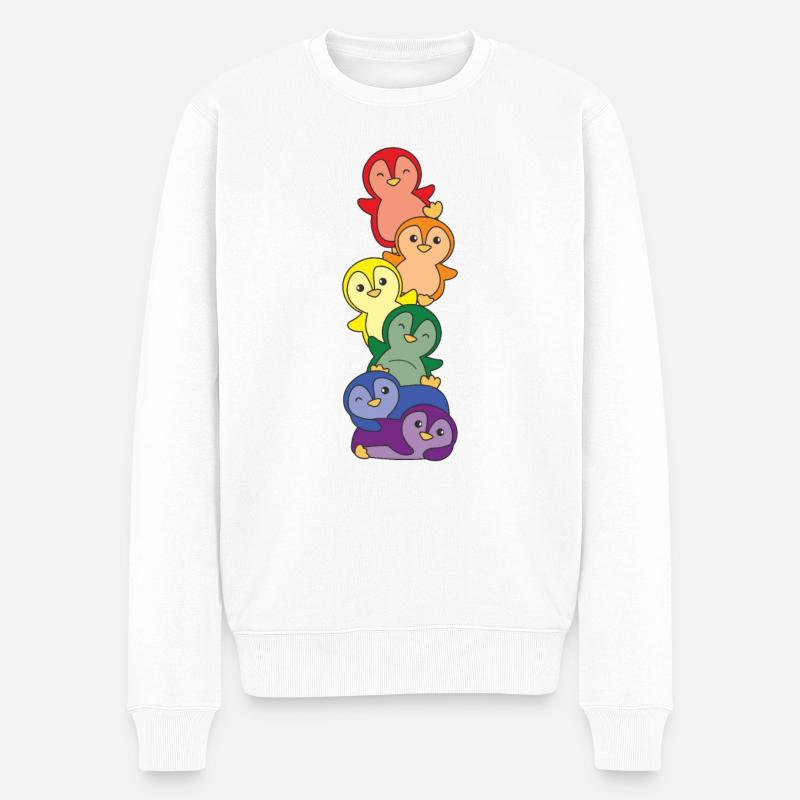 Drapeau arc-en-ciel Gay Pride LGBTQ Pingouin mignon pingouin - Pull Premium bio Homme - blanc