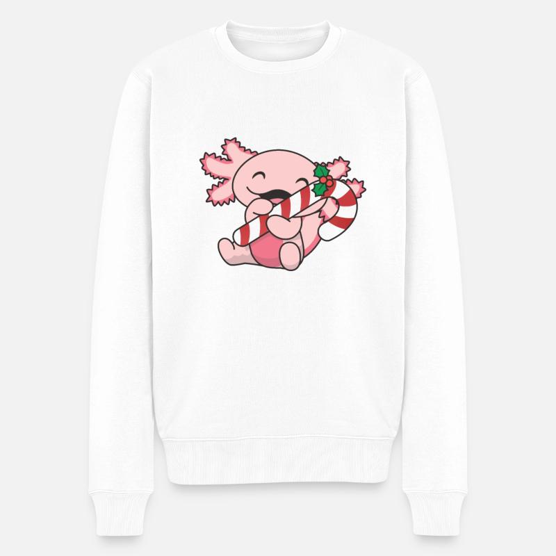 Axolotl Weihnachten Zuckerstange süßes Axolotl - Männer Premium Bio Pullover - Weiß