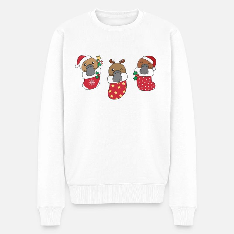 Mignon ornithorynque en chaussette de Noël aussi - Pull Premium bio Homme - blanc