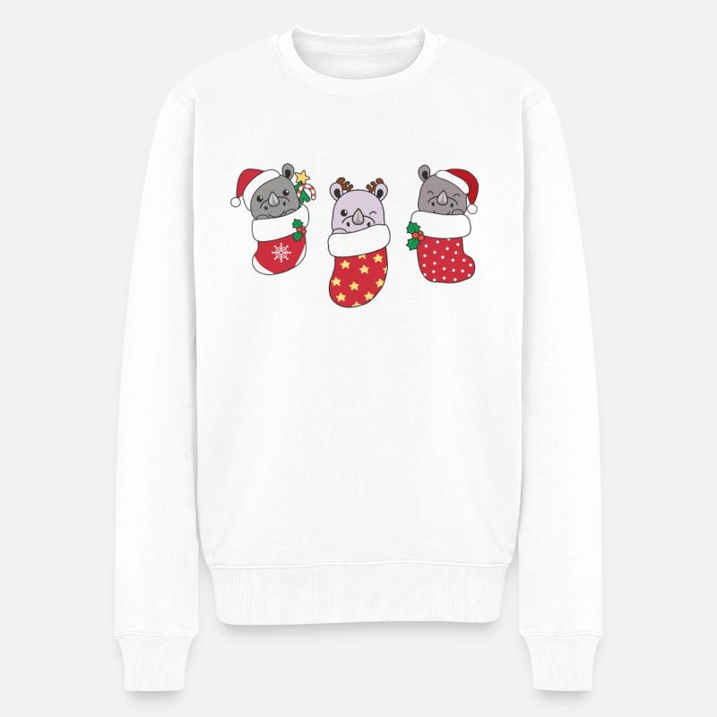 Rhinocéros mignons en chaussette de Noël pour Noël - Pull Premium bio Homme - blanc