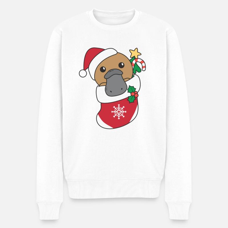 Schnabeltier Weihnachten Schnee Winter Tiere - Männer Premium Bio Pullover - Weiß
