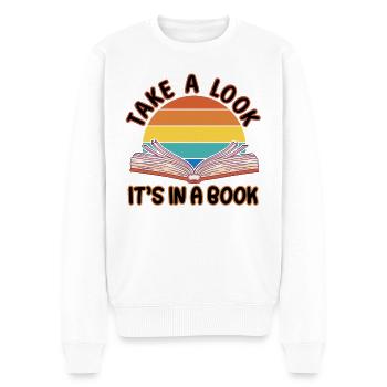 Jetez un coup d’œil c’est dans un livre - Lire le livre - Pull Premium bio Homme - blanc - Devant - Thijin (182cm)