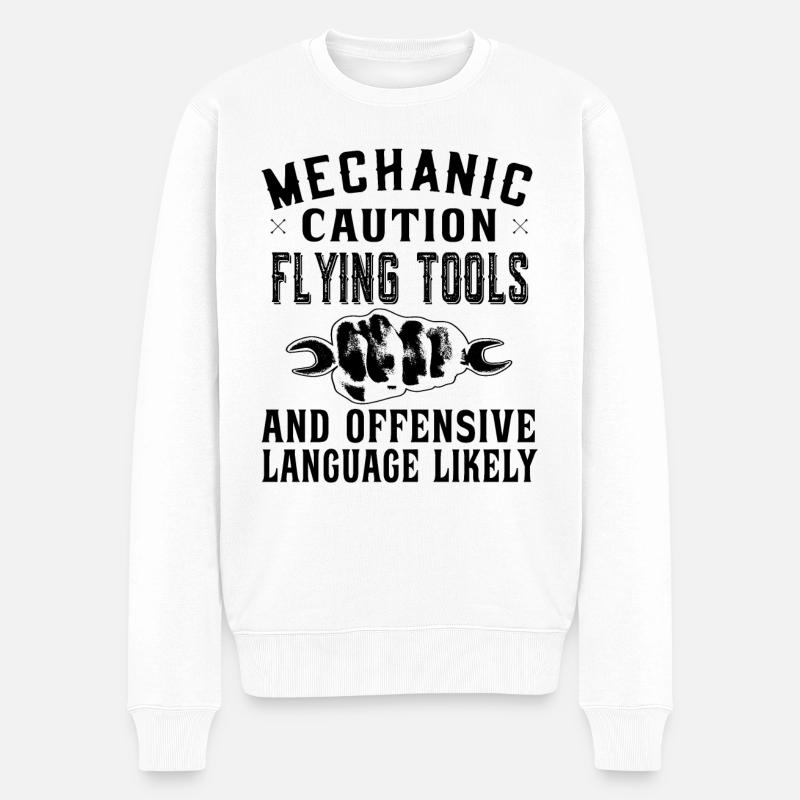 Mechanic Caution Flying tools - Heimwerker - Männer Premium Bio Pullover - Weiß