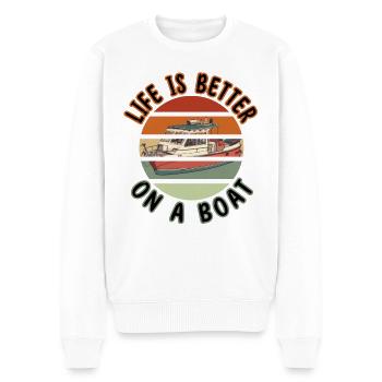 Kapitän Old Retro Life is better on a boat Boot - Männer Premium Bio Pullover - Weiß - Vorne - Thijin (182cm)