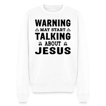Warning may start talking about Jesus Christ - Men's Premium Organic Jumper - white - Front - Thijin (182cm)