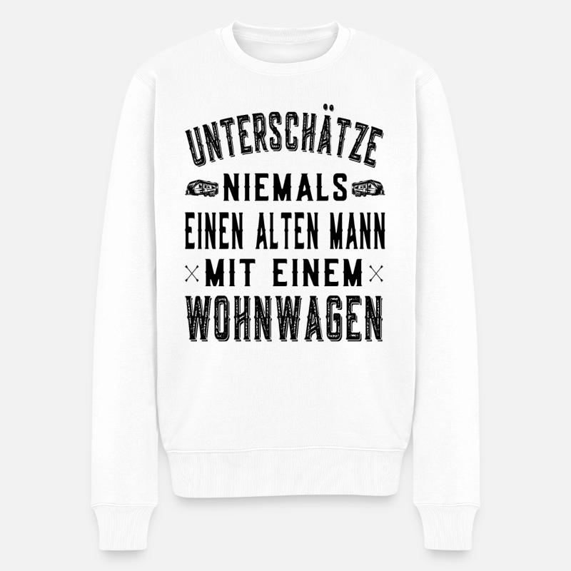 Alter Mann mit Wohnwagen - Camper Camping - Männer Premium Bio Pullover - Weiß