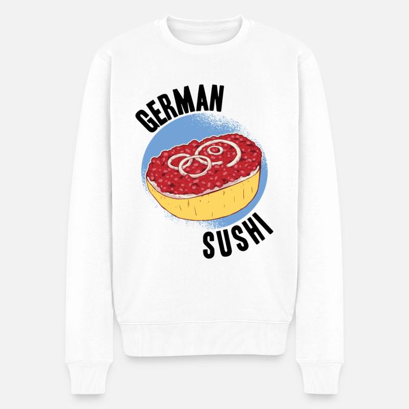 German Sushi Mett Gehacktes Hackepeter Hack - Männer Premium Bio Pullover - Weiß