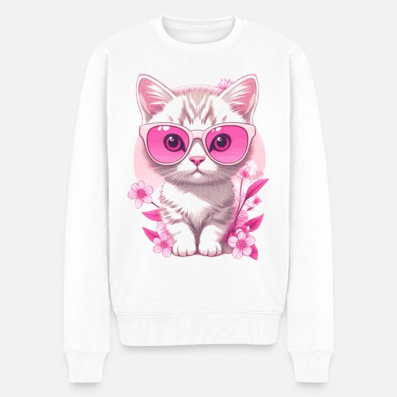 Kätzchen im Urlaub 🐾 - Männer Premium Bio Pullover - Weiß
