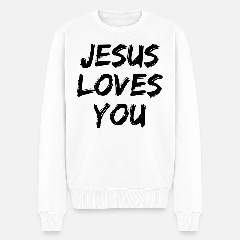 Jesus liebt dich - Christliche Sprüche - Männer Premium Bio Pullover - Weiß