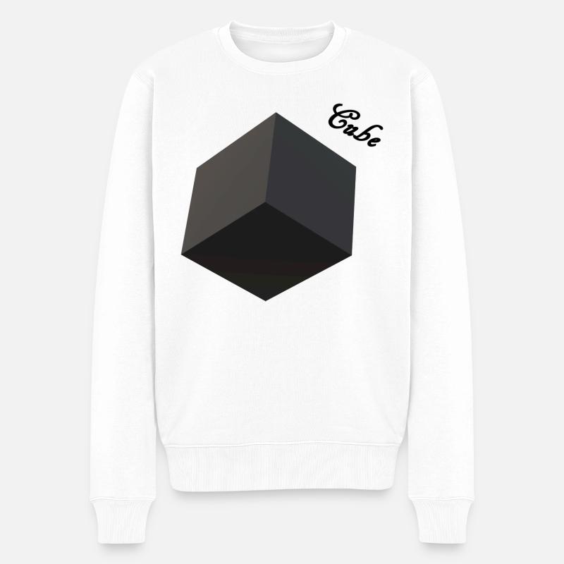 Cube 3D - Männer Premium Bio Pullover - Weiß