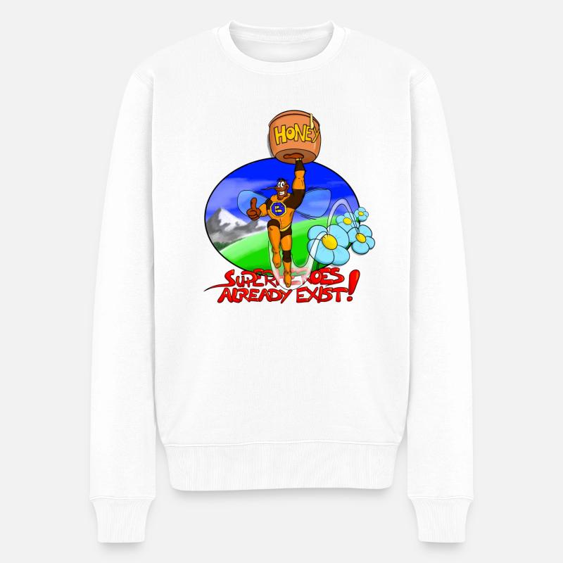 Superheroes already exist Biene mit Honig - Männer Premium Bio Pullover - Weiß