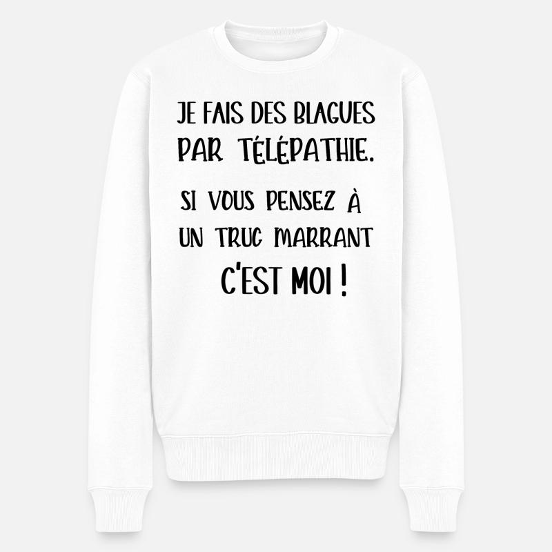 blagues par télépathie - Pull Premium bio Homme - blanc