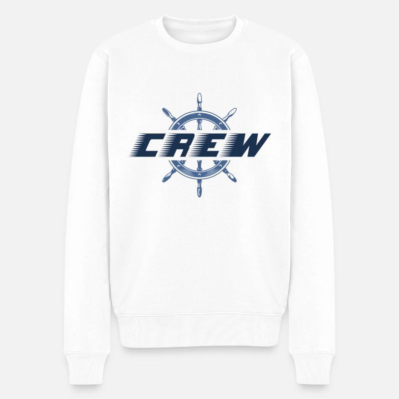 Nautik Crew - Steuerrad und Crew Schriftzug - Boot - Männer Premium Bio Pullover - Weiß