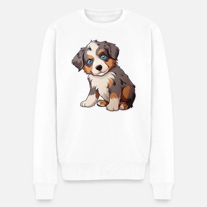 Mignon chiot berger australien - Pull Premium bio Homme - blanc