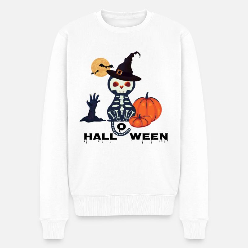 Chat squelette d’Halloween - Pull Premium bio Homme - blanc