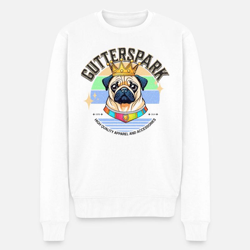 Gutterspark Design Mops - Männer Premium Bio Pullover - Weiß