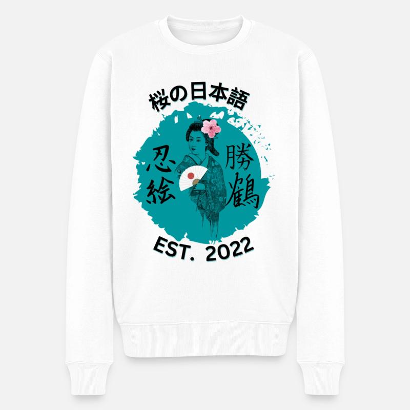 桜の日本語 Geisha - Männer Premium Bio Pullover - Weiß