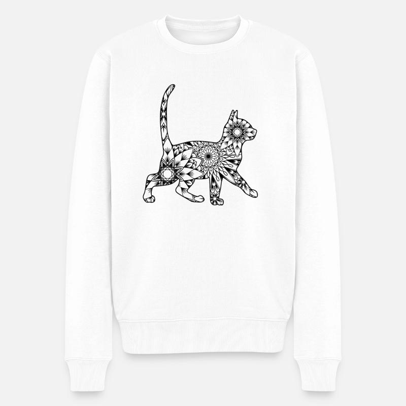 Chat mandala - Pull Premium bio Homme - blanc