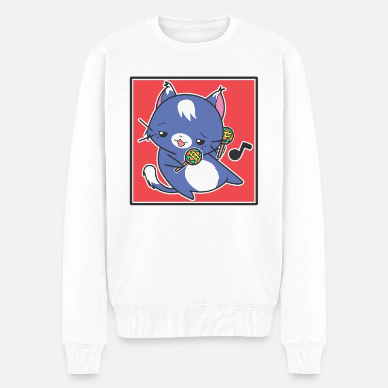 Chat avec maracas - Pull Premium bio Homme - blanc