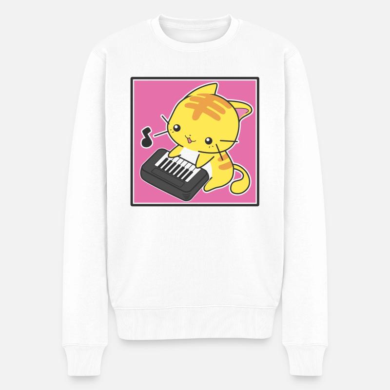 Pianist Katze - Männer Premium Bio Pullover - Weiß