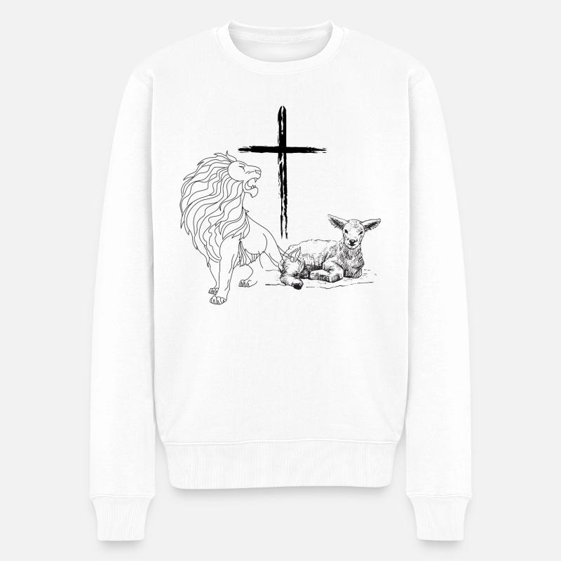 Der Löwe und das Lamm - Männer Premium Bio Pullover - Weiß