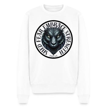 Shed Fear, Embrace Strength - Männer Premium Bio Pullover - Weiß - Vorne - Thijin (182cm)