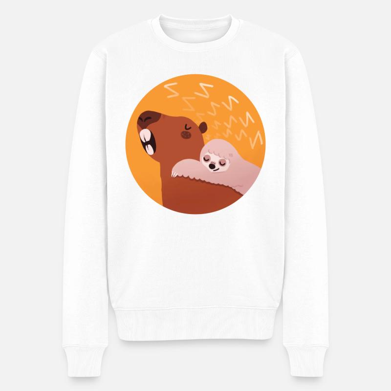 Schläfriges Capybara & Faultier - Männer Premium Bio Pullover - Weiß