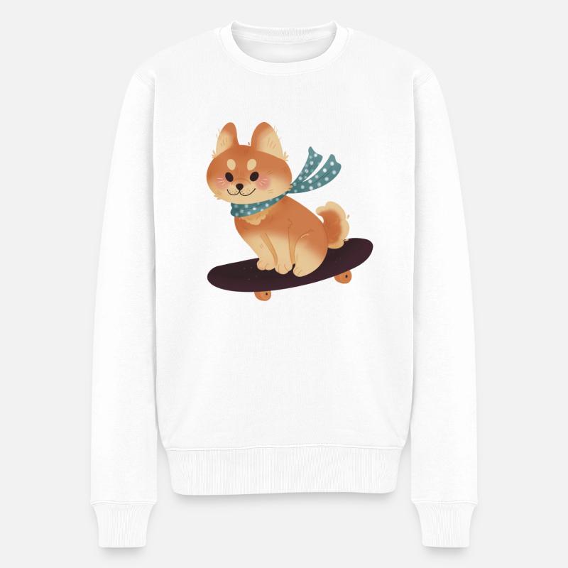 Skatender Shiba Inu Hund - Männer Premium Bio Pullover - Weiß