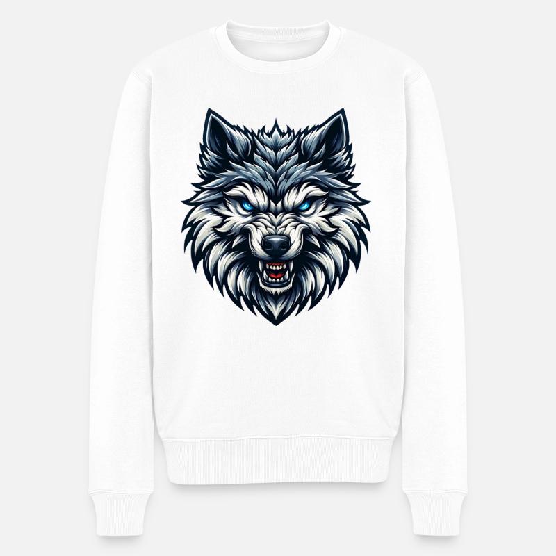 Wolfportrait - Männer Premium Bio Pullover - Weiß