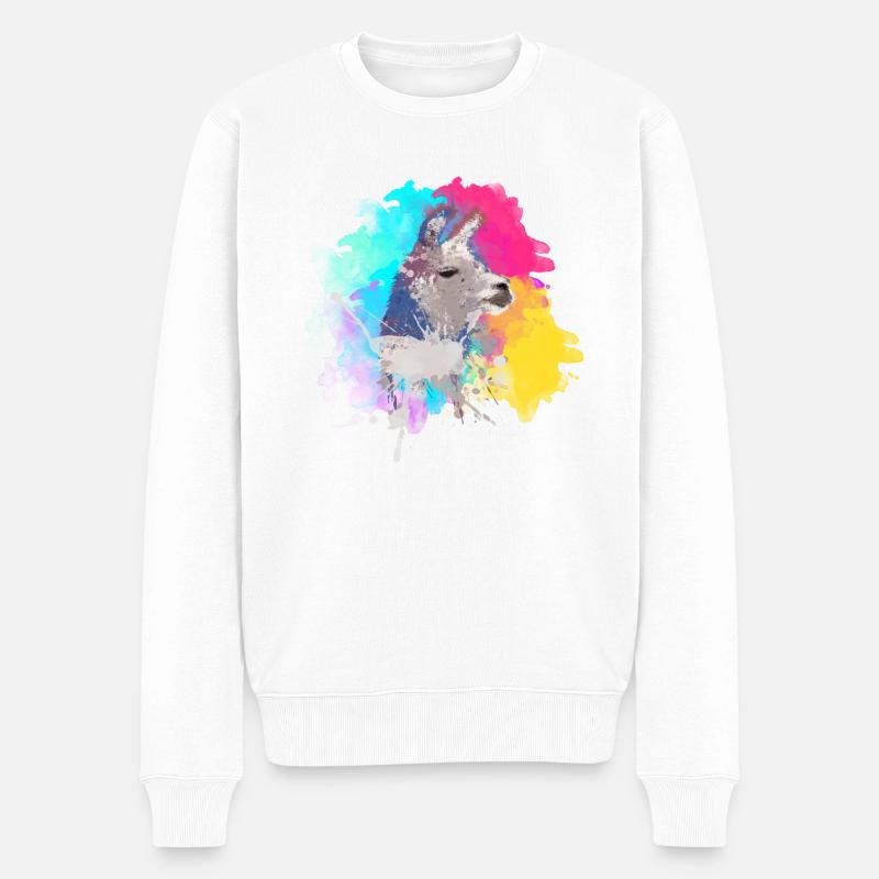 Buntes Lama - Männer Premium Bio Pullover - Weiß
