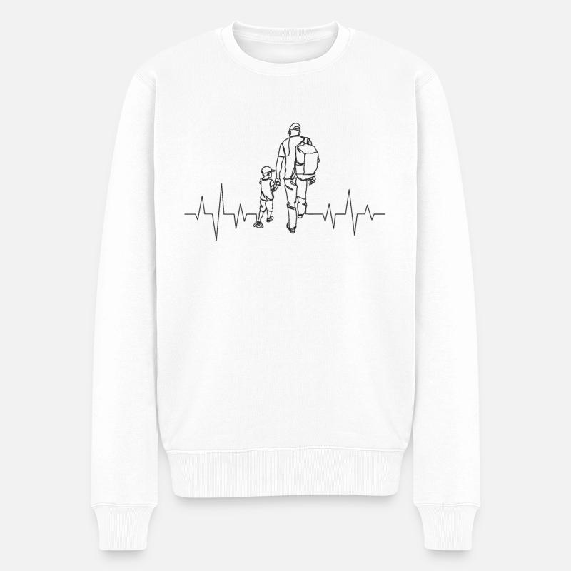Vater und Sohn Herzschlag - Männer Premium Bio Pullover - Weiß