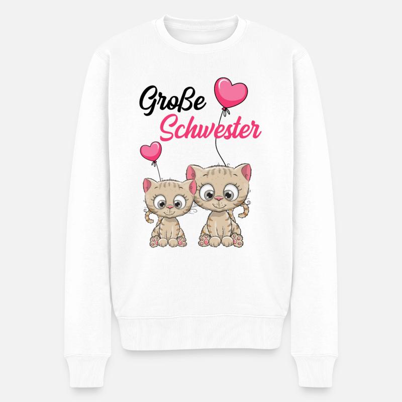 Große Schwester Katze - Männer Premium Bio Pullover - Weiß