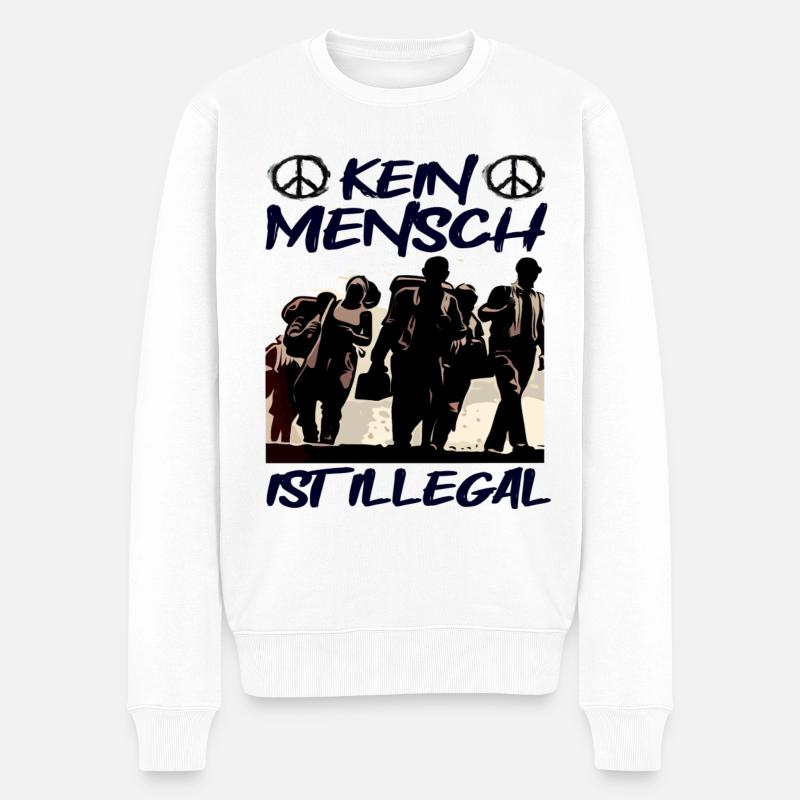 Kein Mensch ist Illegal - Männer Premium Bio Pullover - Weiß