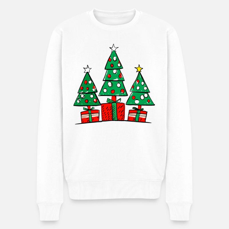 Trois sapins et cadeaux de Noël - Pull Premium bio Homme - blanc