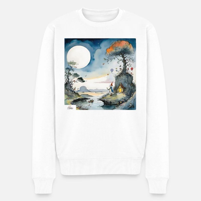 Cartoon-Zauberer-Traumlandschaft - Männer Premium Bio Pullover - Weiß