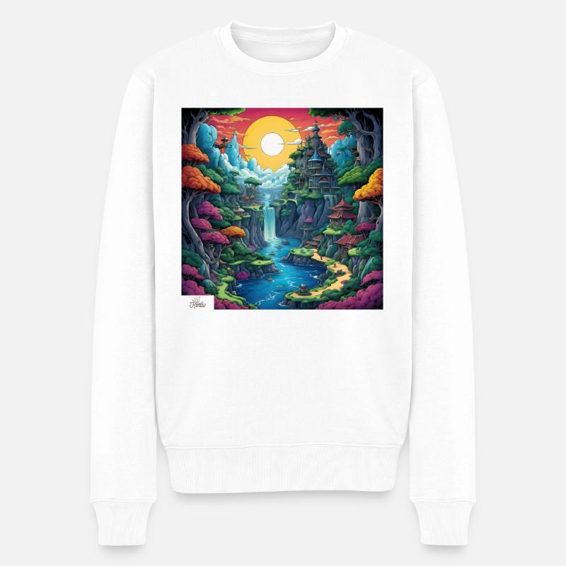 Friedliches Comic-Refugium - Männer Premium Bio Pullover - Weiß