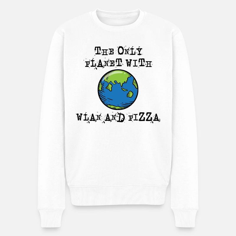 Der einzige Planet mit WLAN und Pizza - Männer Premium Bio Pullover - Weiß