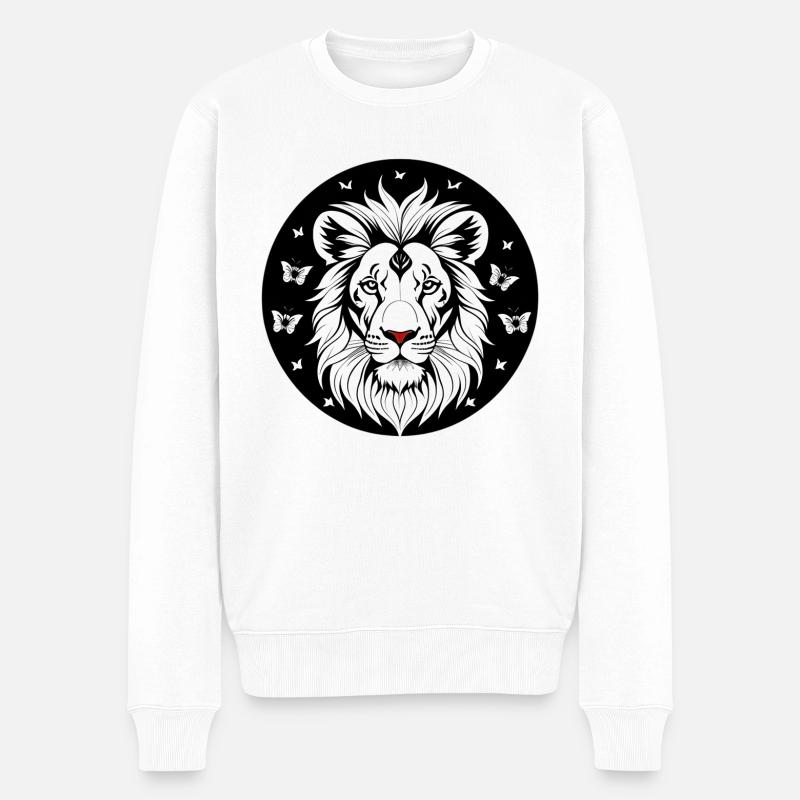 UBUNTU - Löwe mit Schmetterlingen - Männer Premium Bio Pullover - Weiß