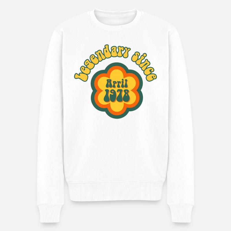 Legendary since April 1978 Geburtstag Retro Flower - Männer Premium Bio Pullover - Weiß