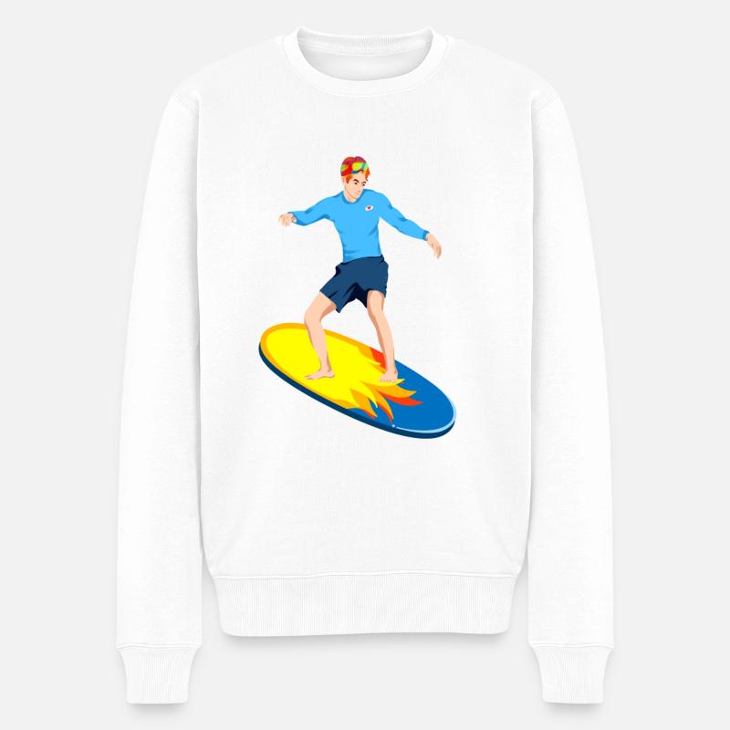 Surfer auf dem Surfbrett Surfing - Männer Premium Bio Pullover - Weiß