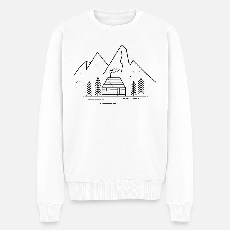 Berge mit Berghütte - Männer Premium Bio Pullover - Weiß