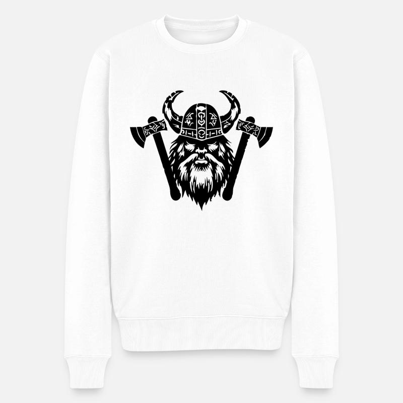 Wikinger mit Axt und Helm - Männer Premium Bio Pullover - Weiß