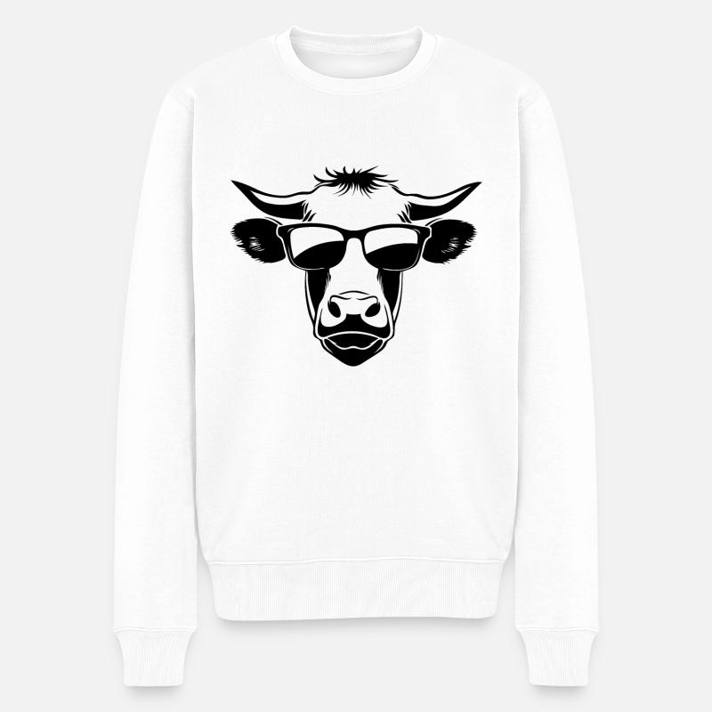 Coole Kuh mit Sonnenbrille - Männer Premium Bio Pullover - Weiß