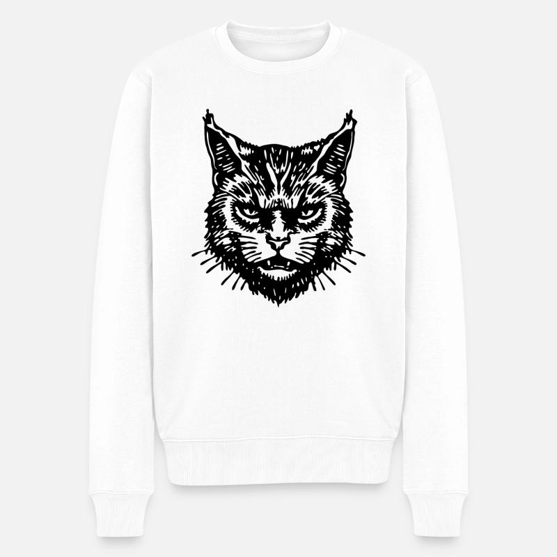 Katzen Katzendame Katzenfreund Katzengesicht - Männer Premium Bio Pullover - Weiß