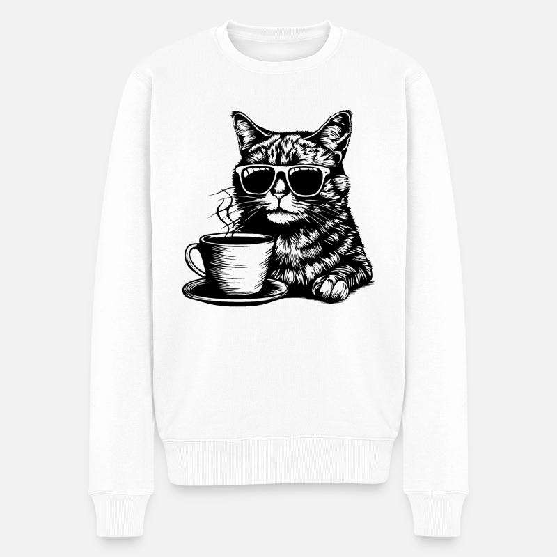 Katze Kaffee - Männer Premium Bio Pullover - Weiß