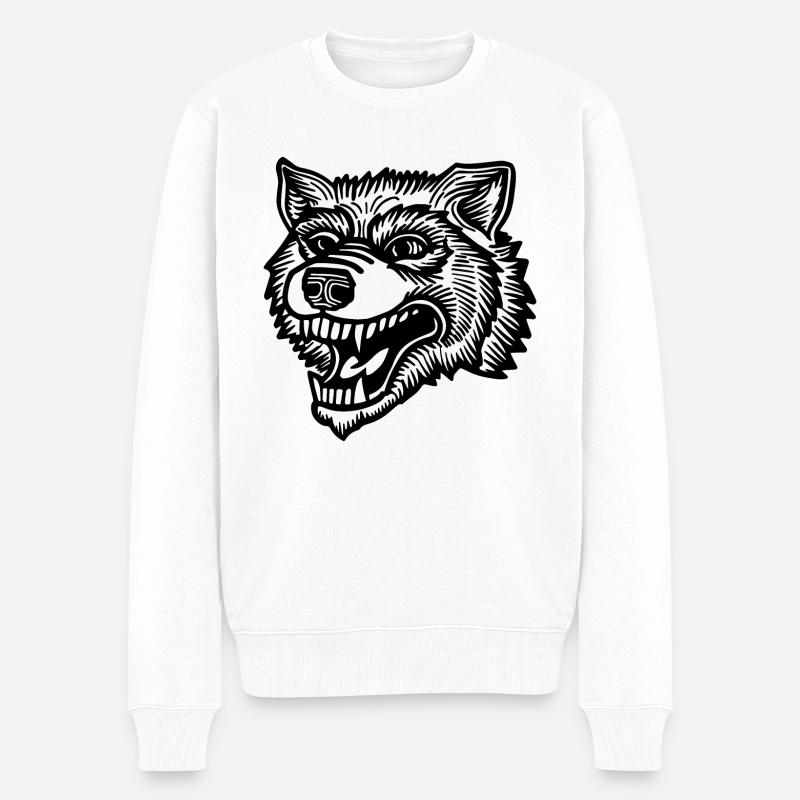 Wolf - Männer Premium Bio Pullover - Weiß
