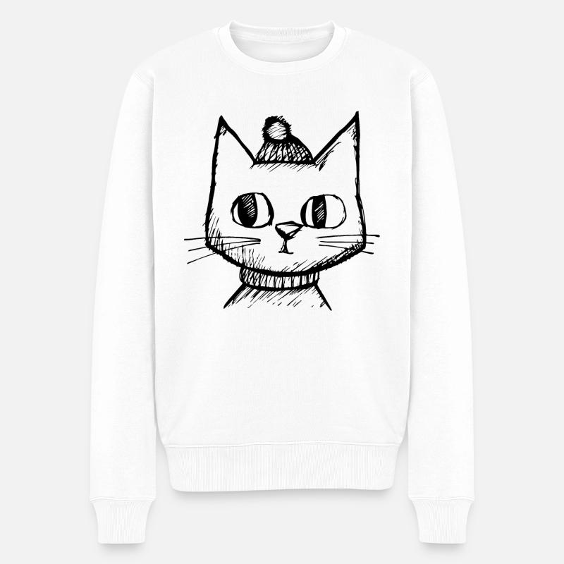 Katze Katzen Katzengesicht - Männer Premium Bio Pullover - Weiß