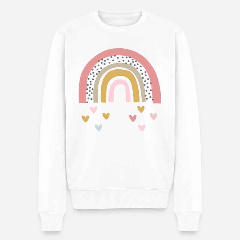 Arc-en-ciel avec des gouttes de pluie en forme de coeur - Pull Premium bio Homme - blanc