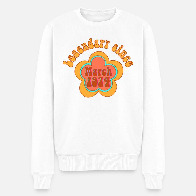 Legendär seit März 1974 Geburtstag Retro Geboren - Männer Premium Bio Pullover - Weiß