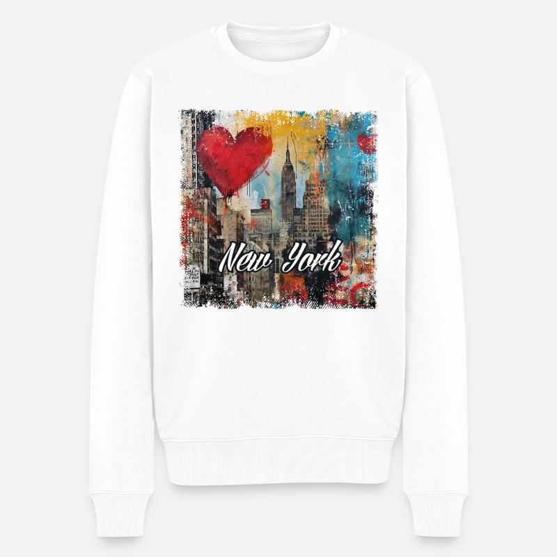 New York, retro, vintage - Valentinstag - Männer Premium Bio Pullover - Weiß